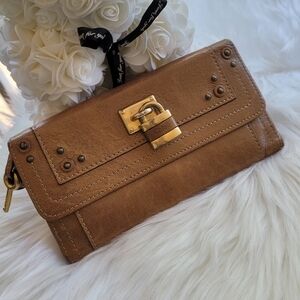 🔐 Chloé Paddington Brown Leather Long Wallet with Lock & Key